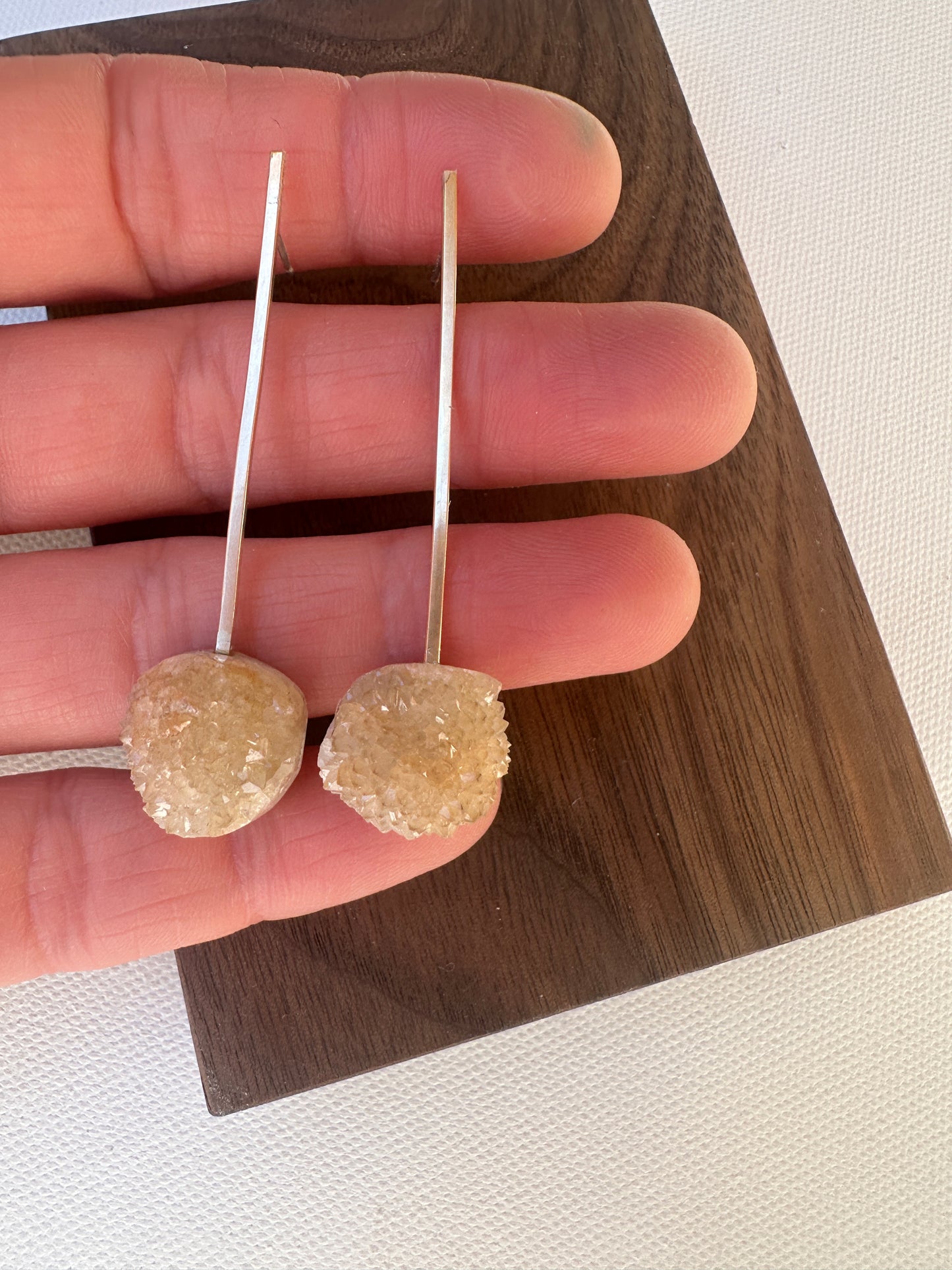 Druzy quarts drop studs