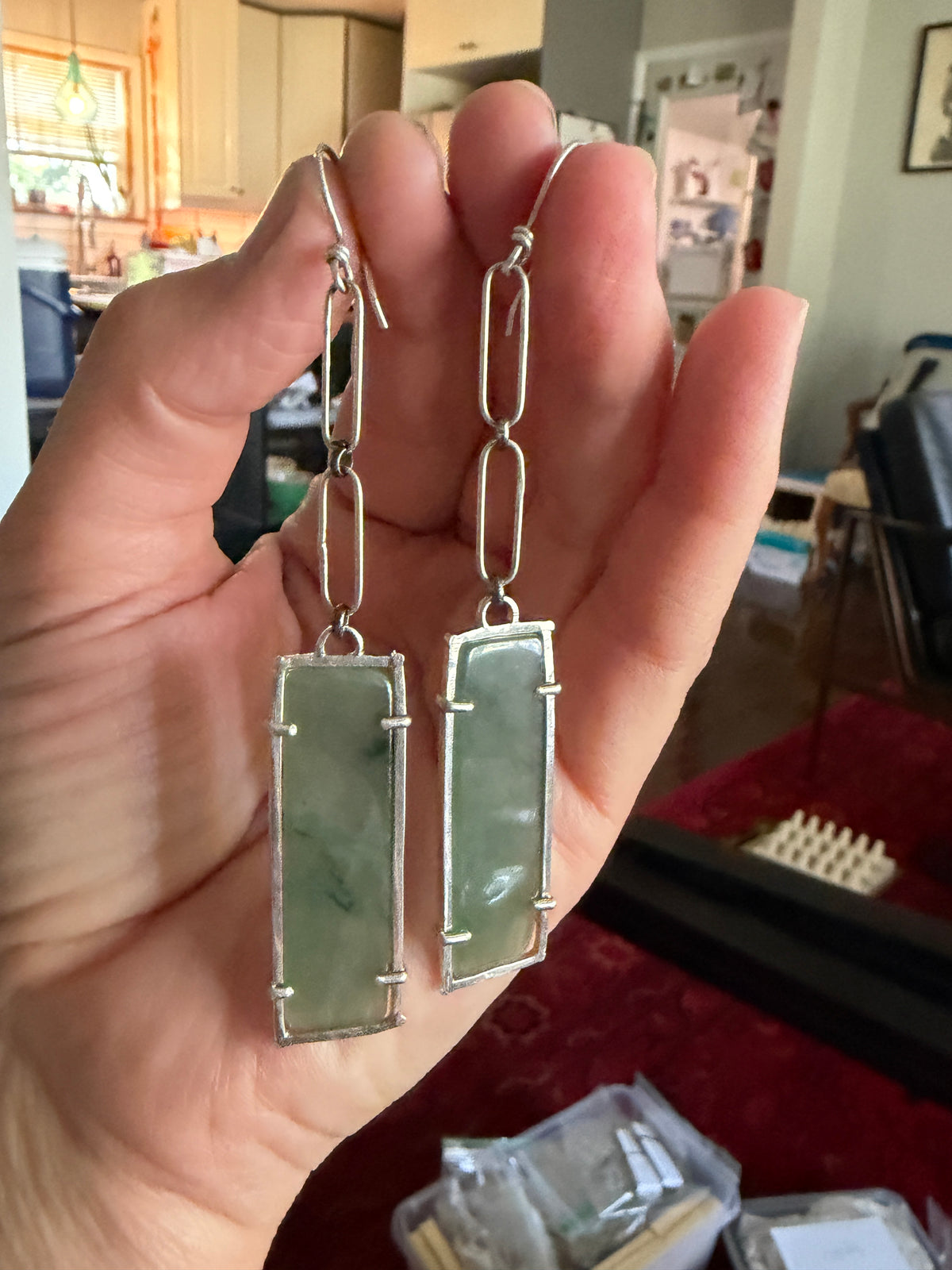 Jade frame on paperclip chain