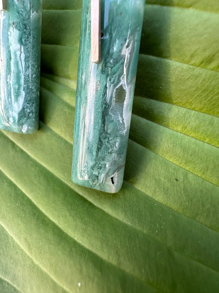 Chrysoprase - gold bar stud drops