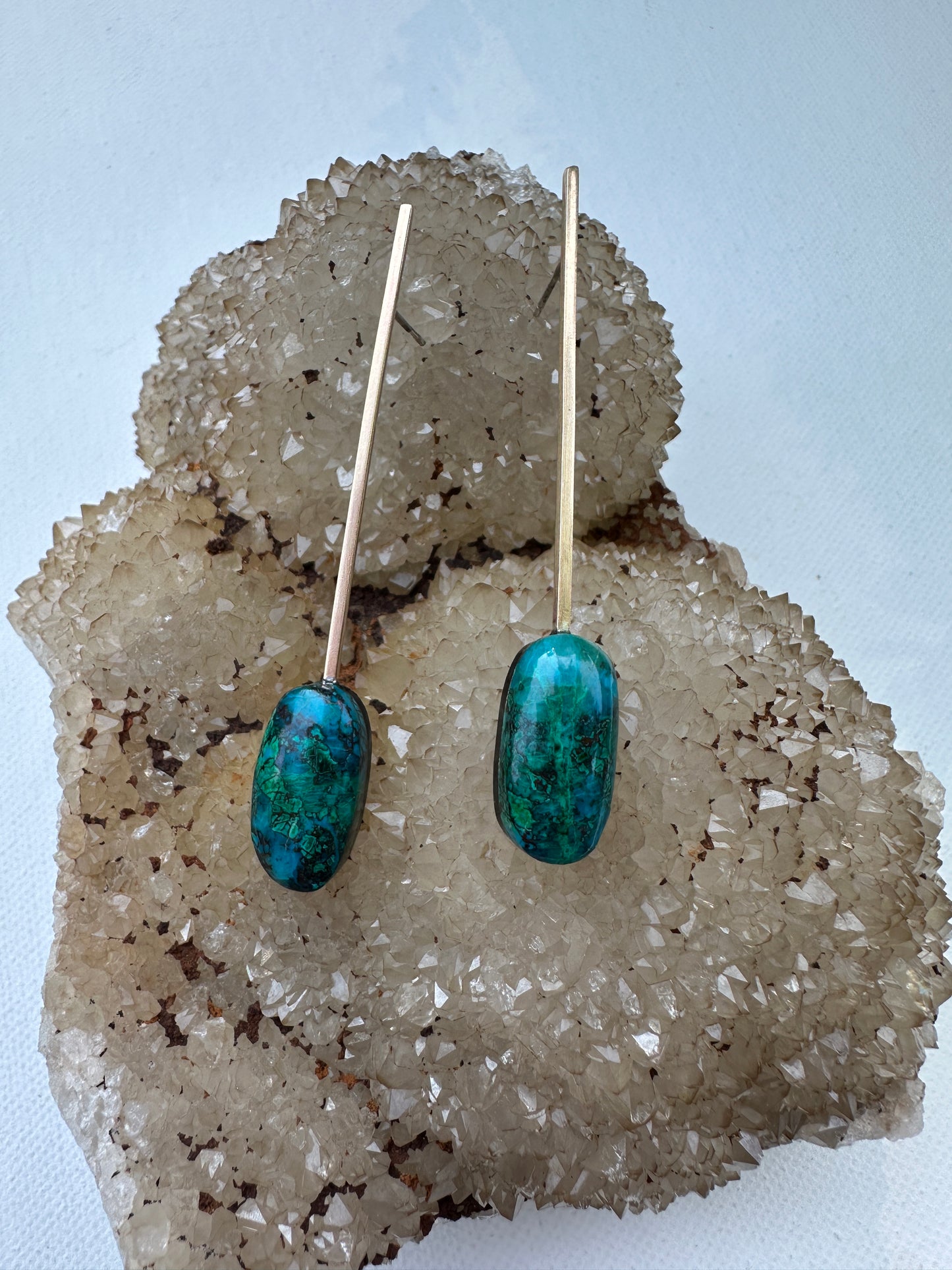 Malachite, chrysocolla, red cuprite drop stud - Oval