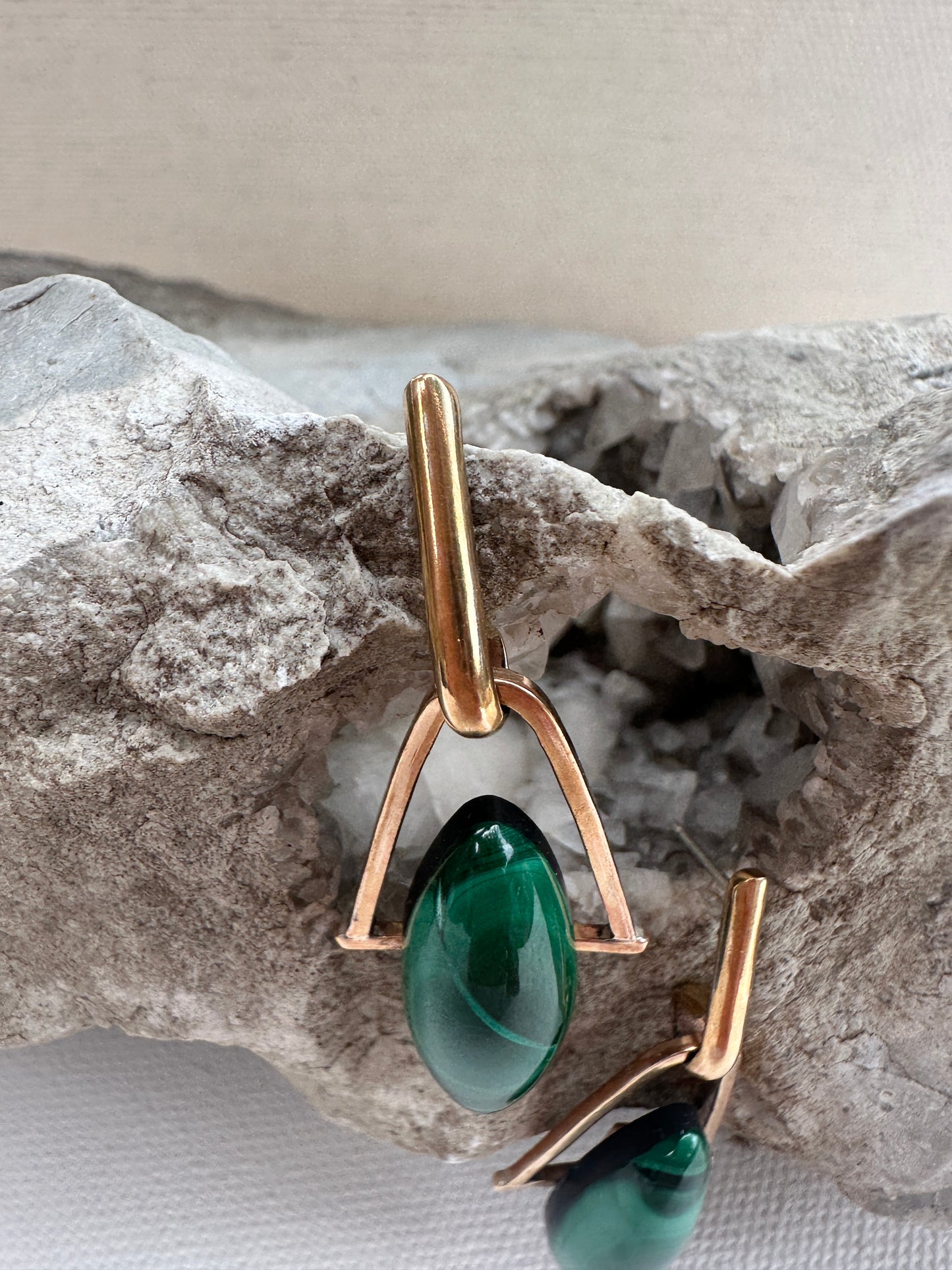 Malachite - triangle drop stud