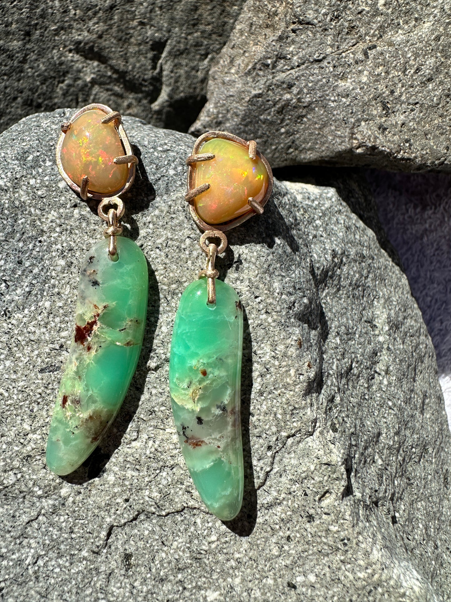 Opal and chrysoprase stud drop