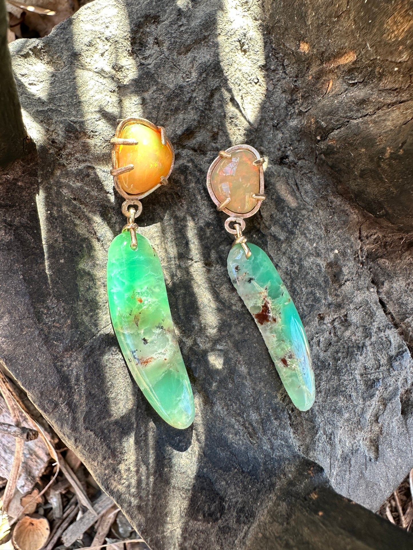 Opal and chrysoprase stud drop