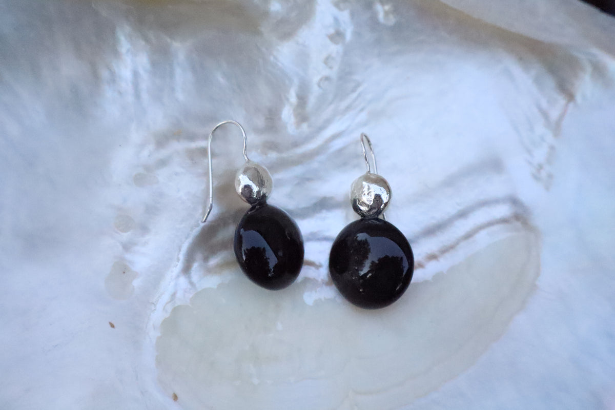 Silver sheen obsidian & silver moon drop