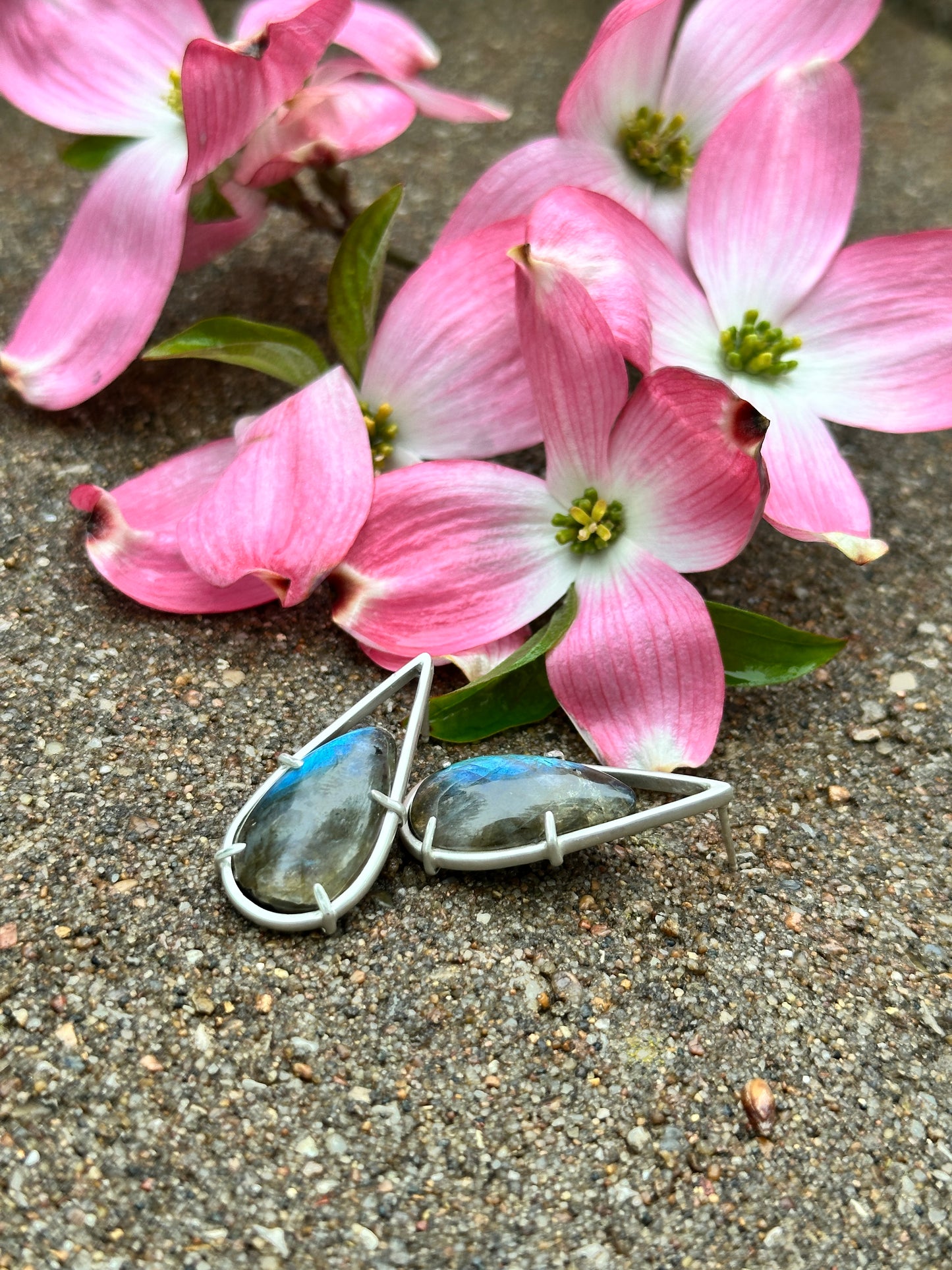 Labradorite teardrop stud