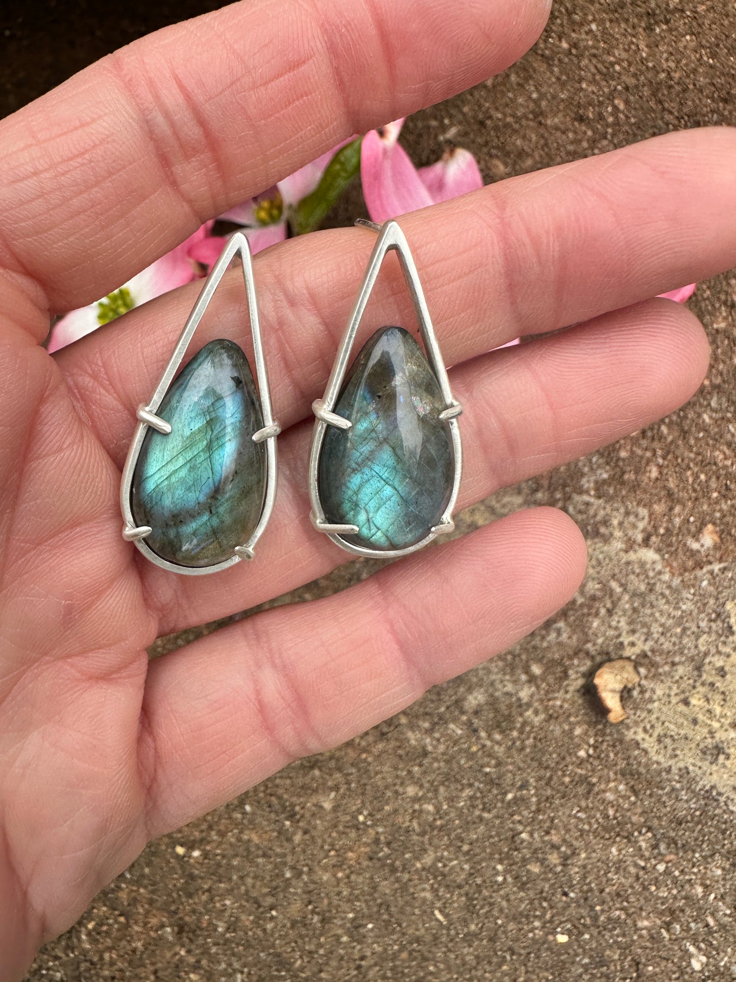 Labradorite teardrop stud
