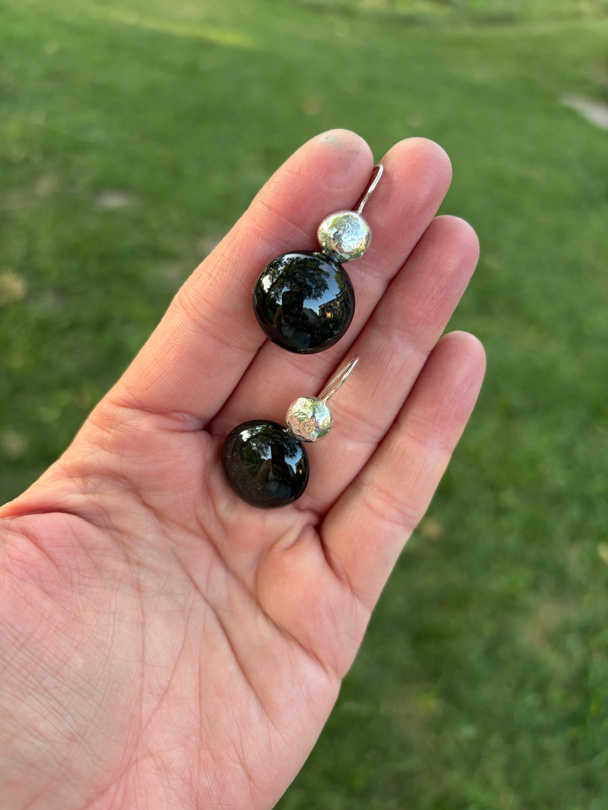 Silver sheen obsidian & silver moon drop