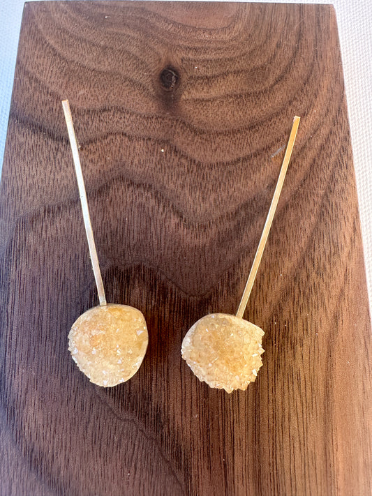 Druzy quarts drop studs