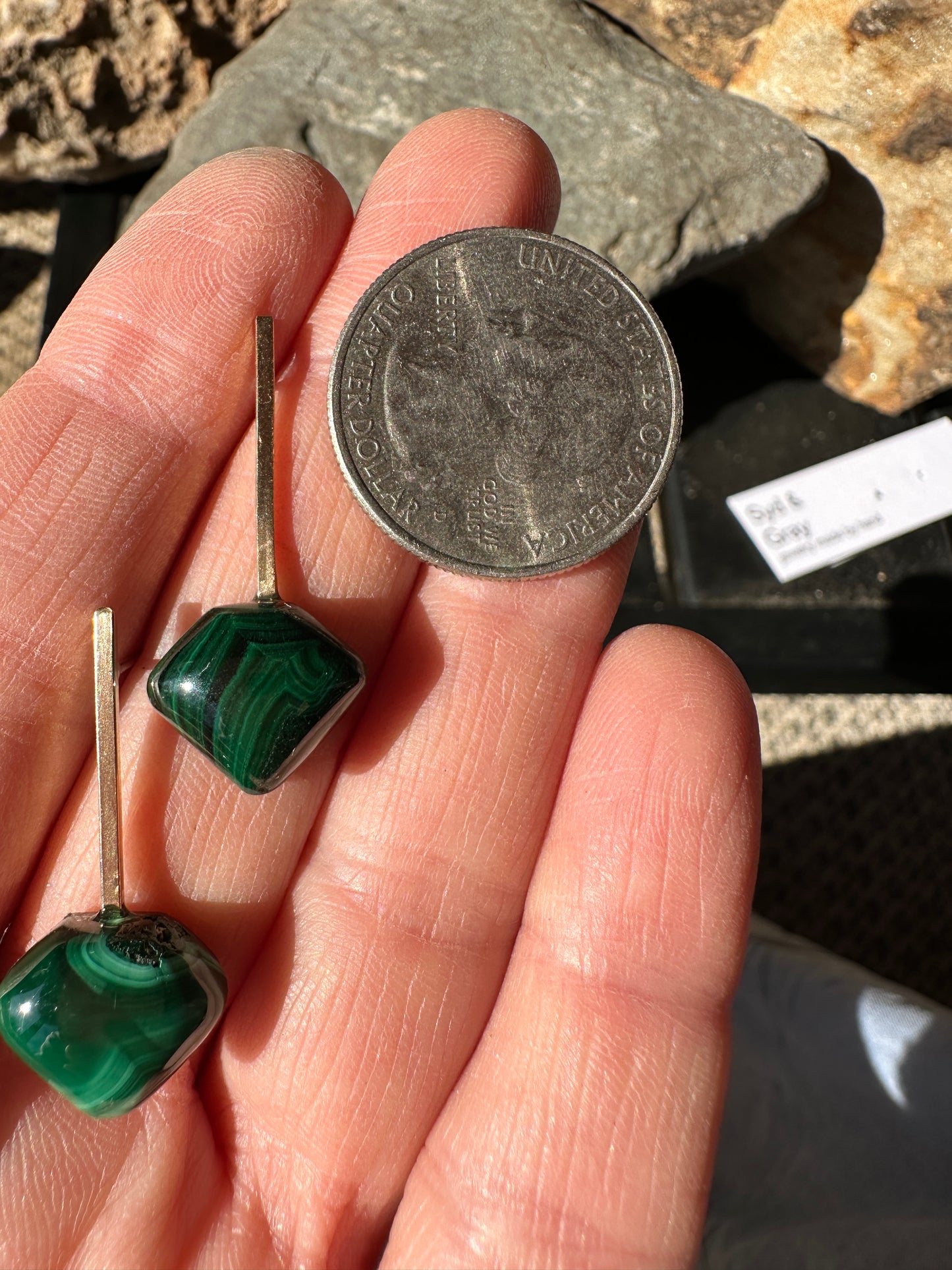 Malachite diamond mini bar stud