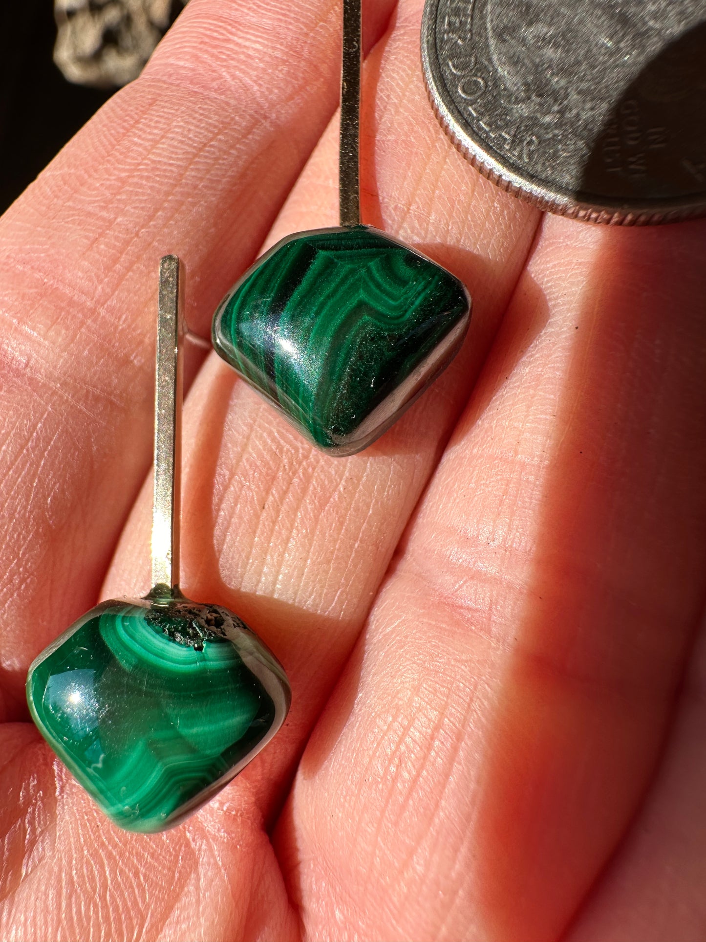 Malachite diamond mini bar stud