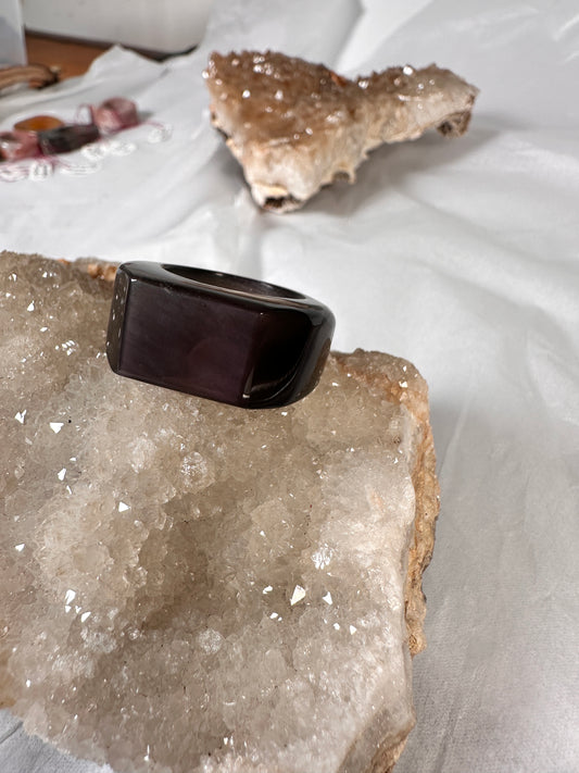 Obsidian faceted ring