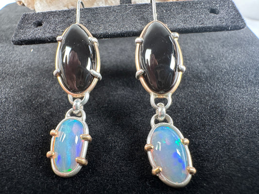 Opal and obsidian earrings