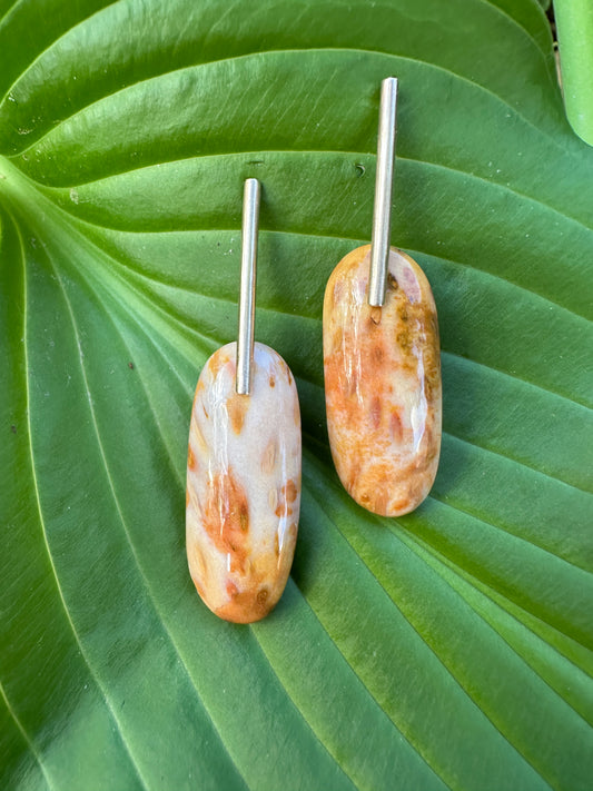 Petrified palm wood - gold bar stud