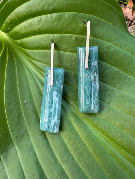 Chrysoprase - gold bar stud drops