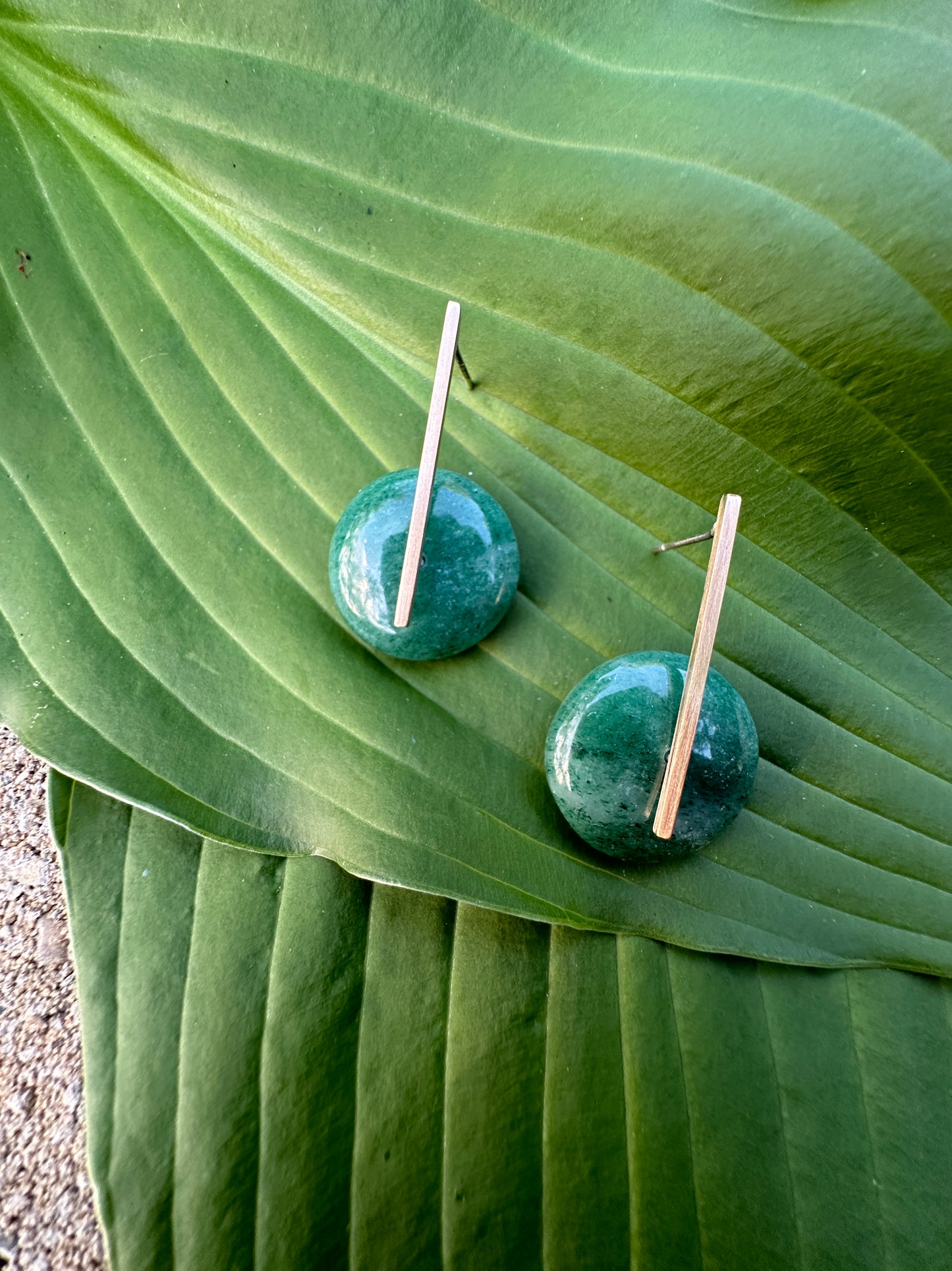 Green Aventurine - gold bar drops