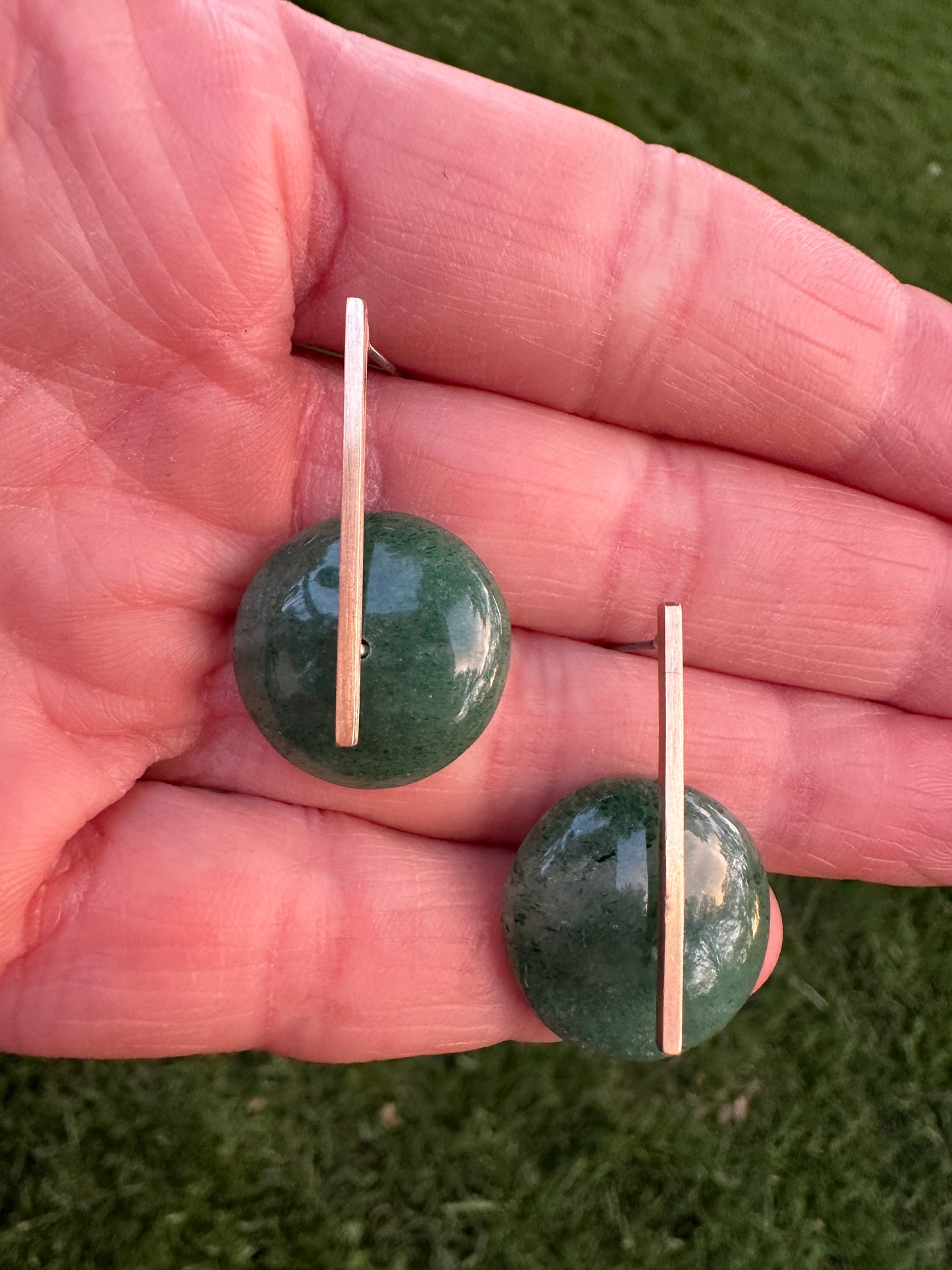 Green Aventurine - gold bar drops