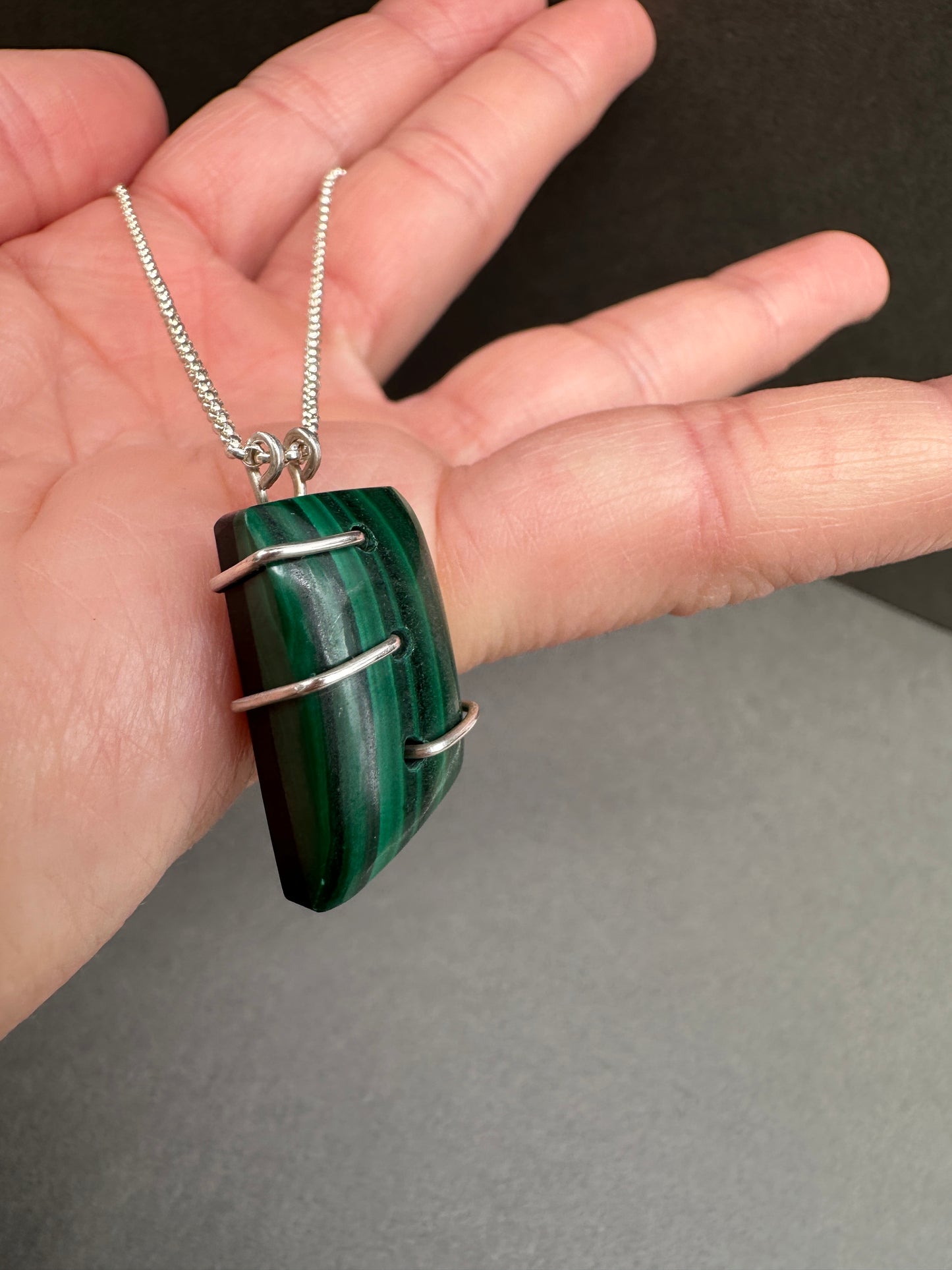 Malachite - stitched metal necklace
