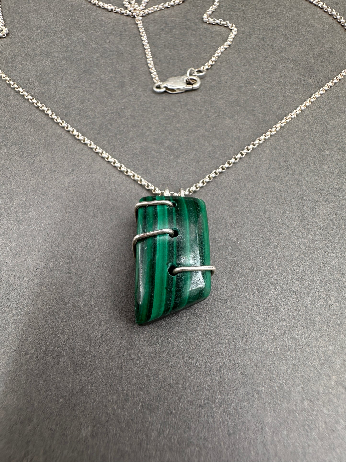 Malachite - stitched metal necklace