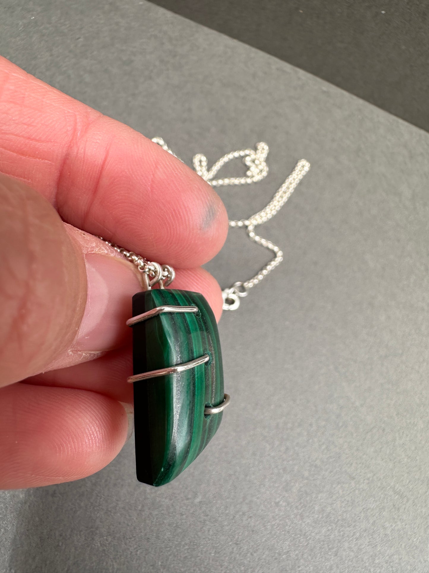 Malachite - stitched metal necklace