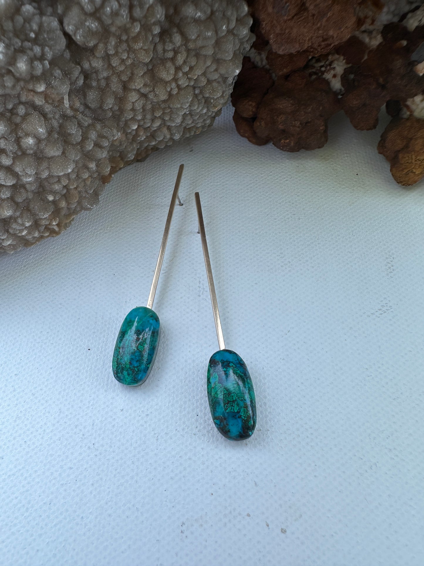 Malachite, chrysocolla, red cuprite drop stud - Oval