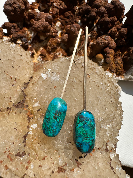 Malachite, chrysocolla, red cuprite drop stud - Oval