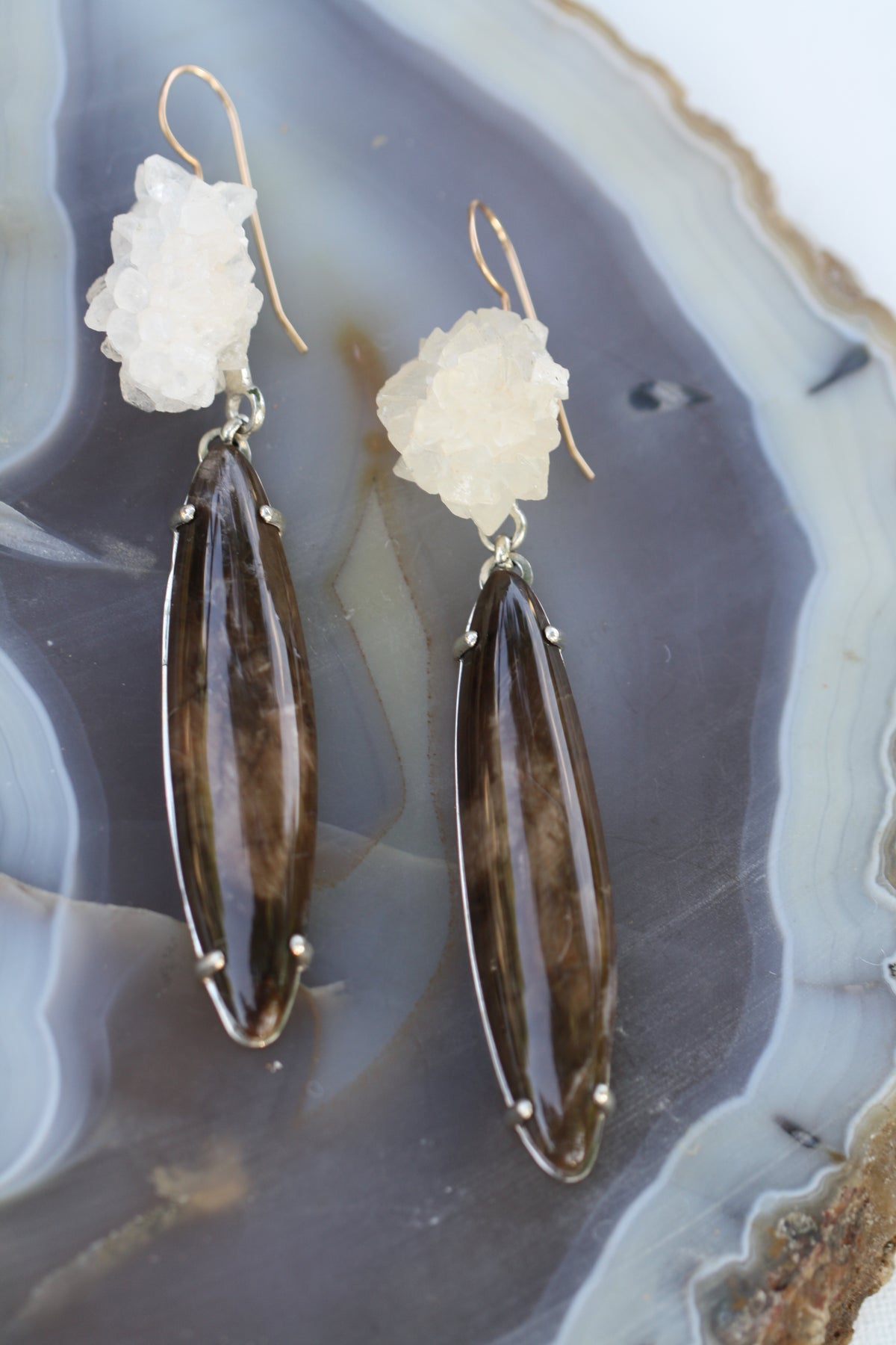 Calcite cluster and petrified wood