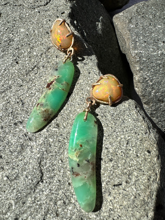 Opal and chrysoprase stud drop