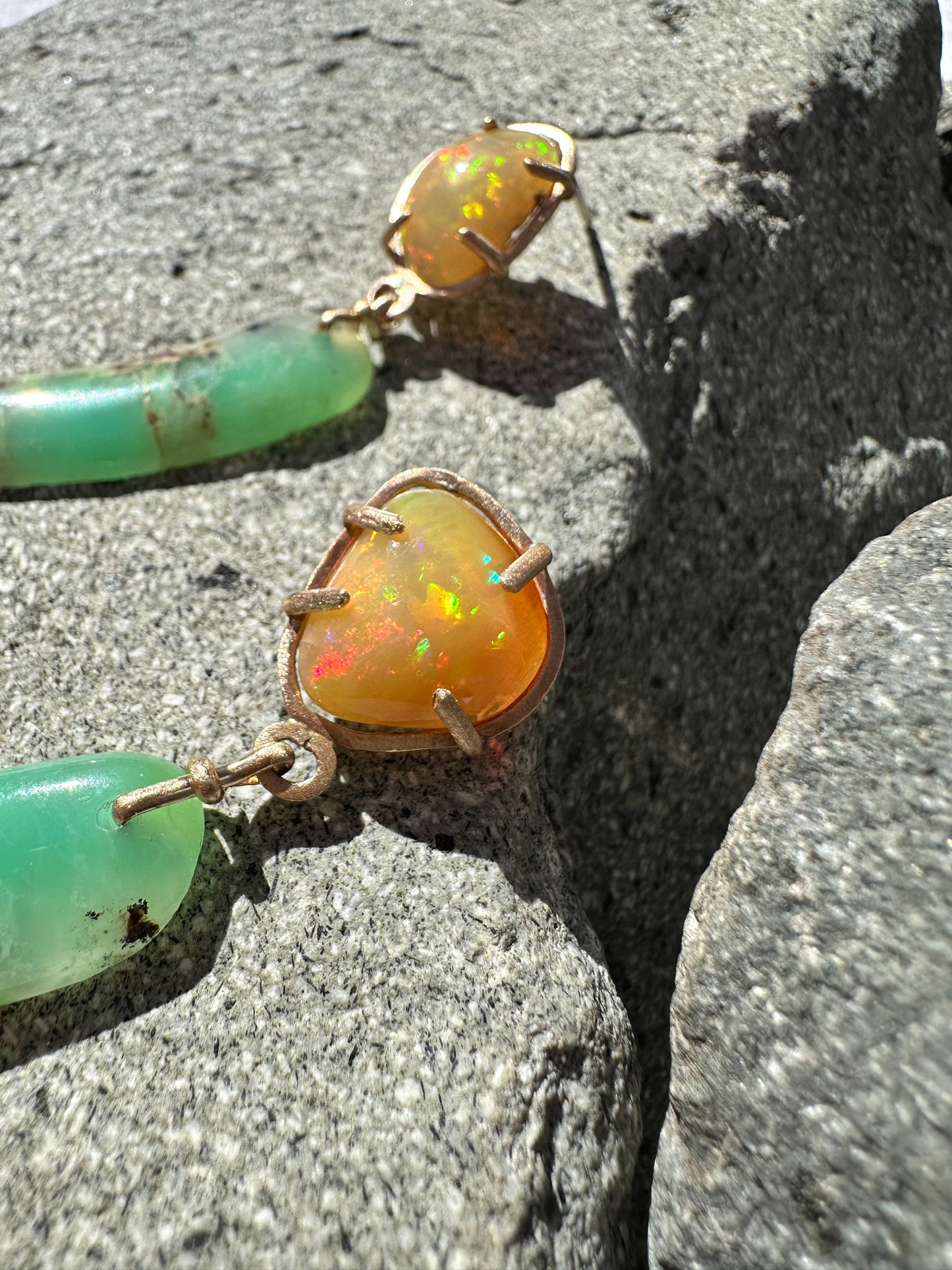 Opal and chrysoprase stud drop