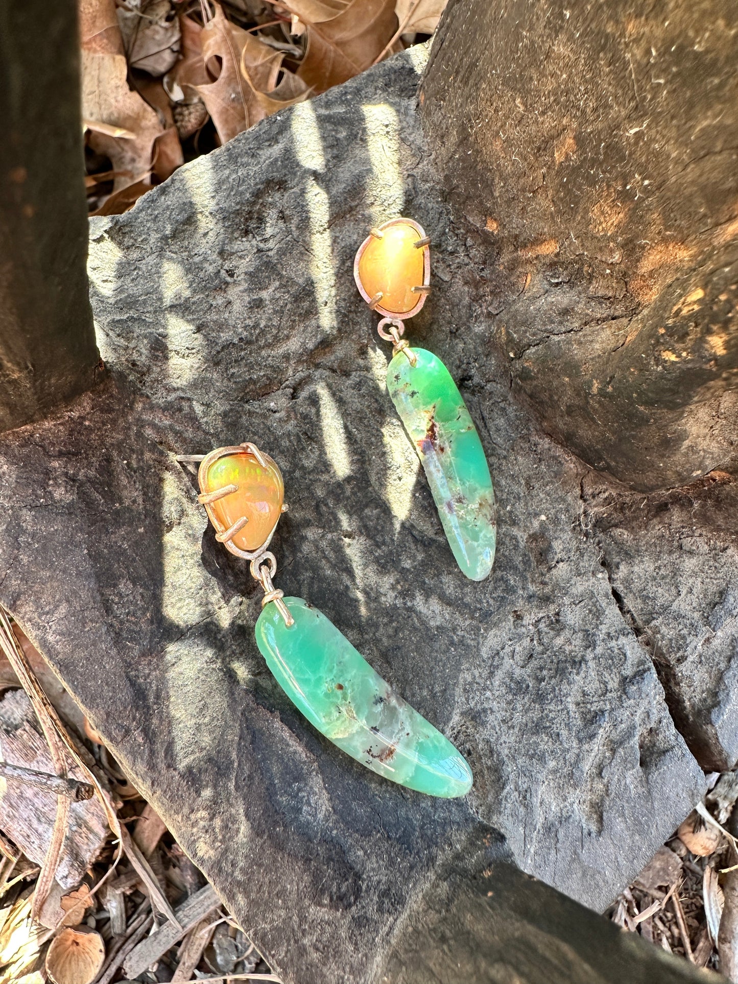 Opal and chrysoprase stud drop