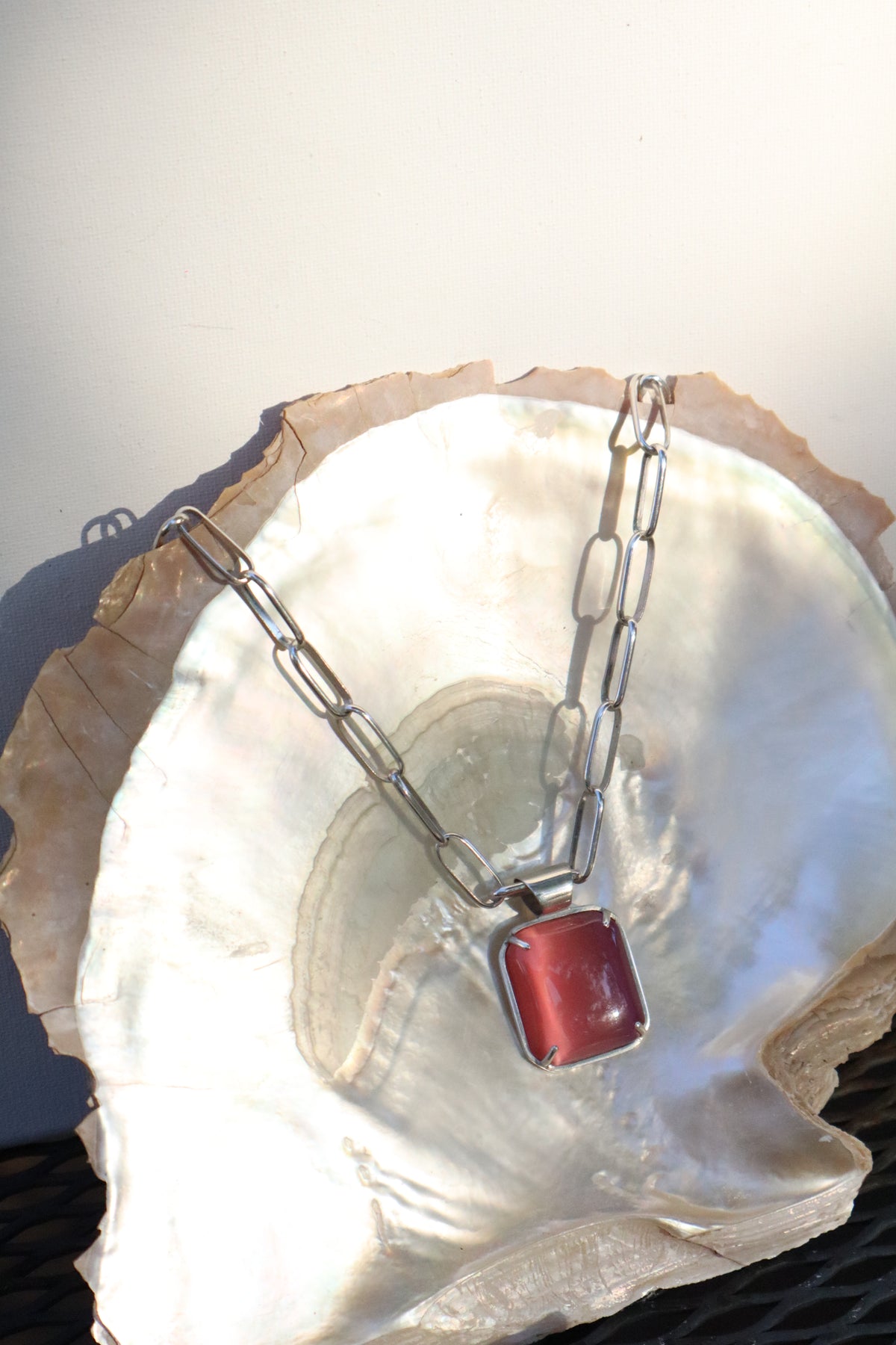 Pink fiber optic glass pendant