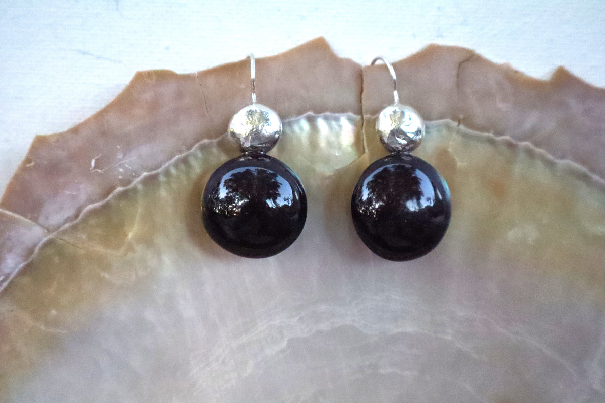 Silver sheen obsidian & silver moon drop