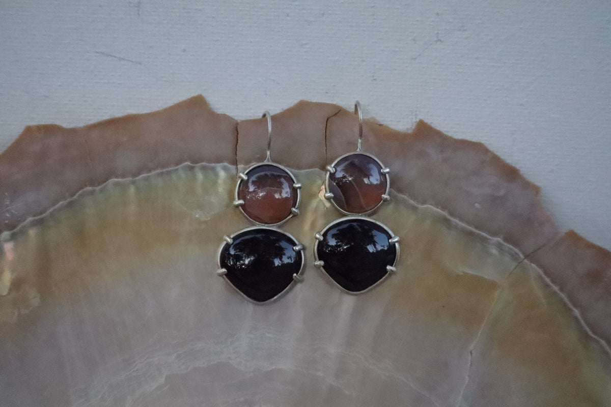 Lake Superior agate & rainbow obsidian earrings