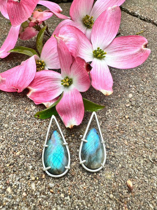 Labradorite teardrop stud
