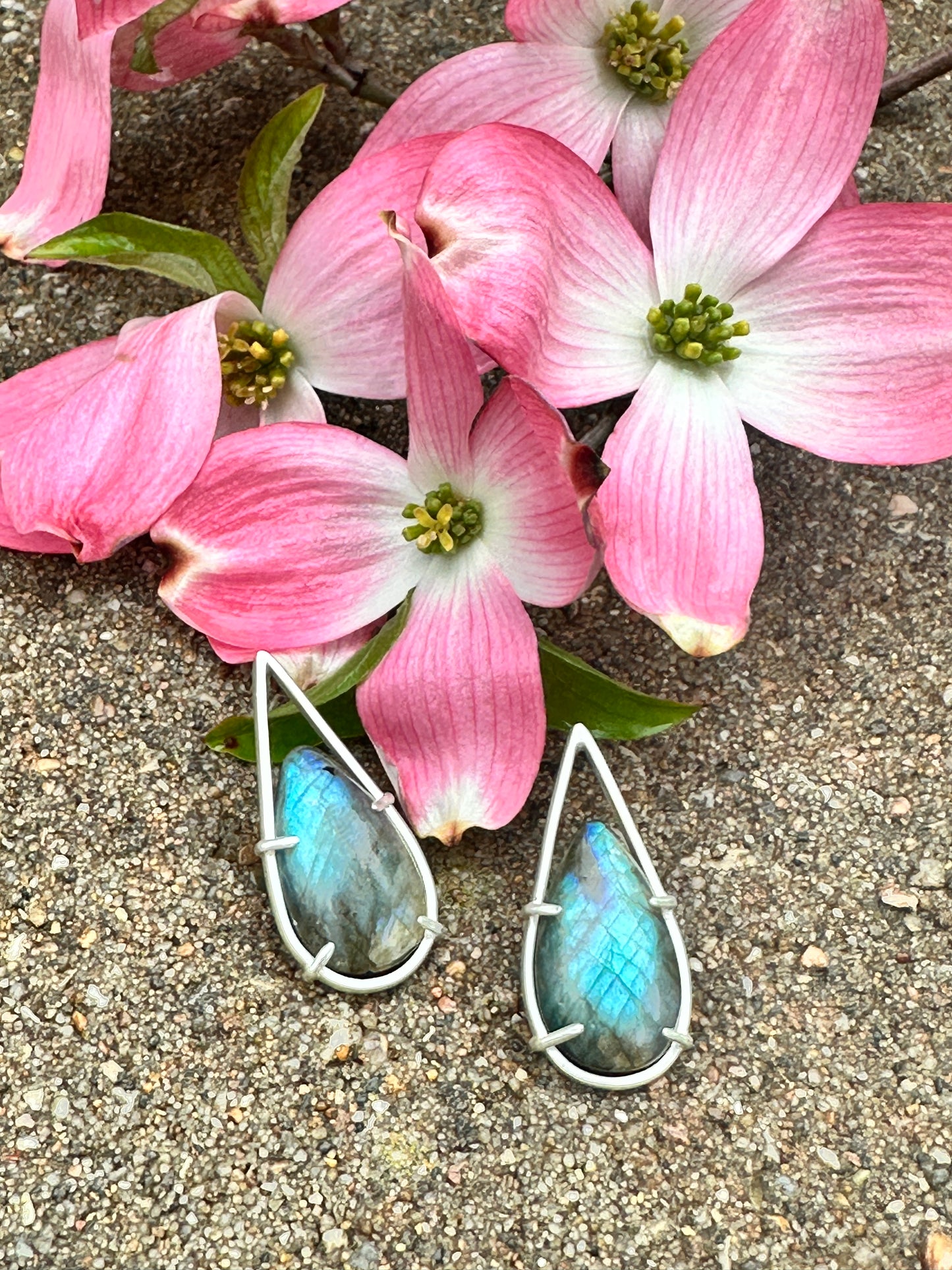 Labradorite teardrop stud